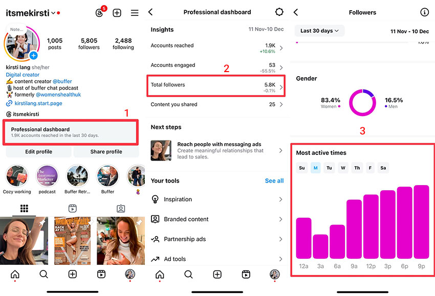 مشاهده بیشترین زمان فعالیت کاربران در Insights اینستاگرام