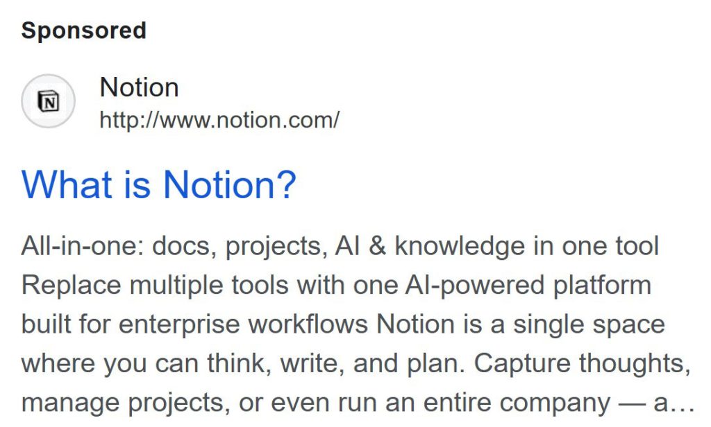 تبلیغ سرچ Notion