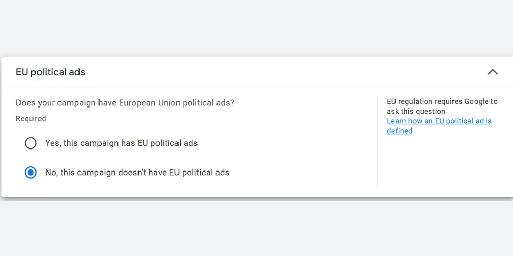 تنظیمات تبلیغات سیاسی اتحادیه اروپا در ساخت کمپین گوگل ادز