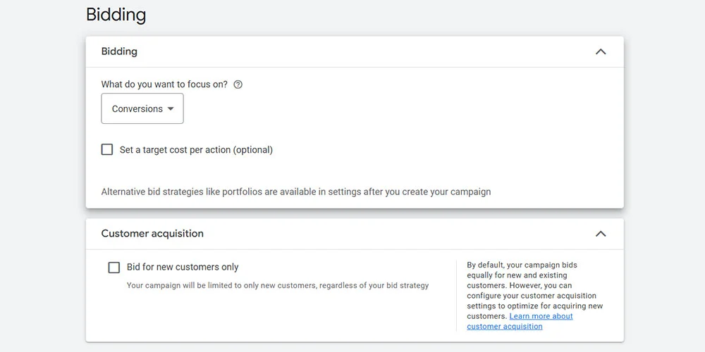 تعیین نوع بیدینگ کمپین سرچ گوگل ادز