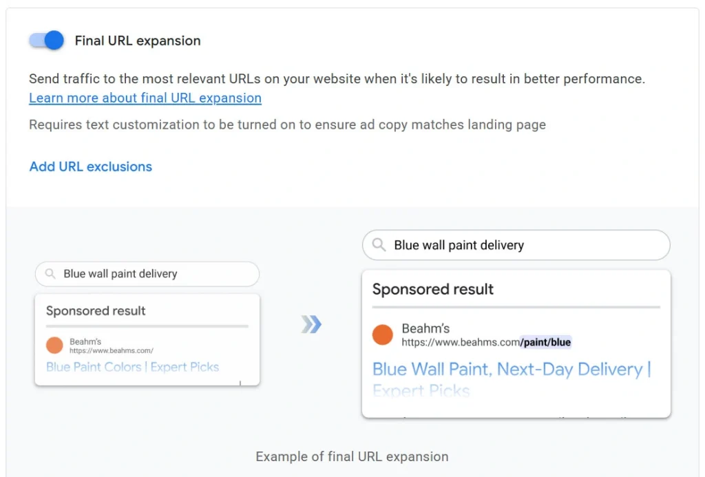 قابلیت final URL expansion در AI Max
