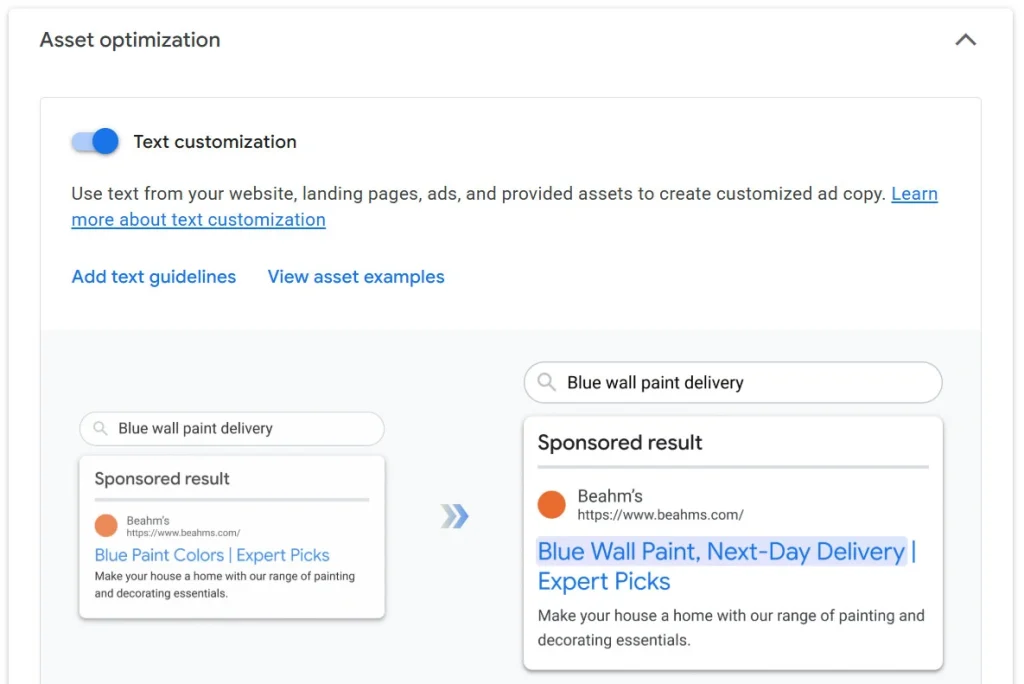 قابلیت text optimization در AI Max