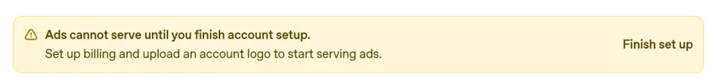 پیغام تکمیل اطلاعات اکانت OpenAI ads برای راهاندازی تبلیغات